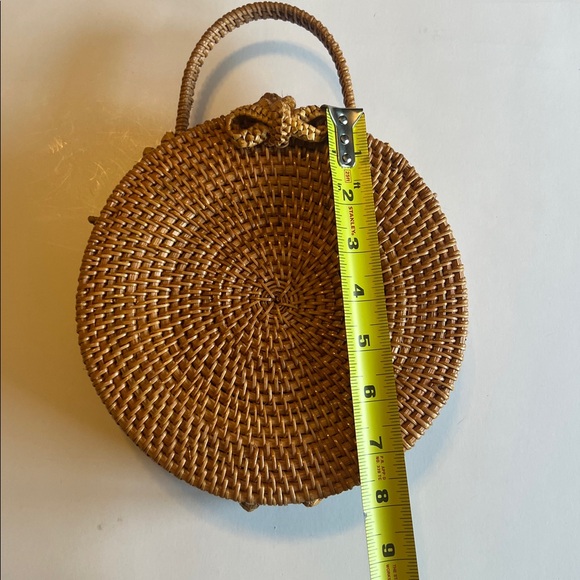 Boho Rattan Woven Circle Round Crossbody Handbag Cottagecore Summer Beach - Picture 12 of 12